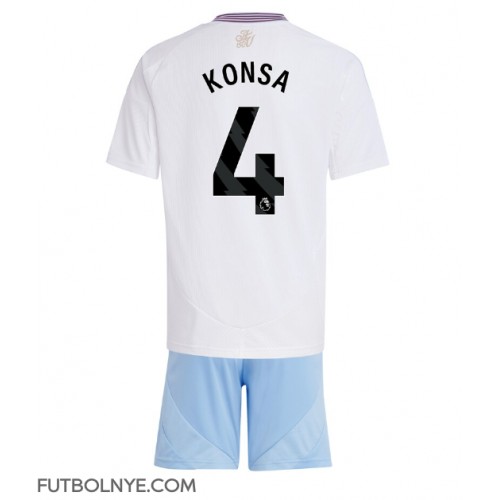 Camiseta Aston Villa Ezri Konsa #4 Visitante Equipación para niños 2024-25 manga corta (+ pantalones cortos)